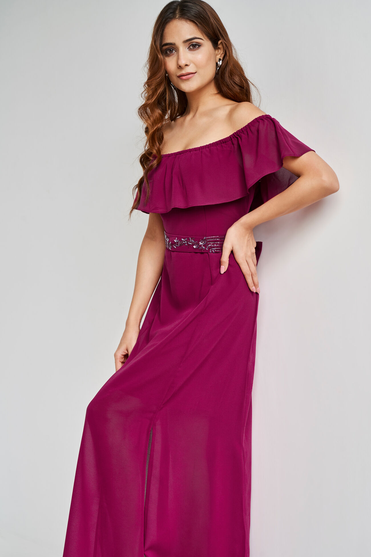 Flared Solid Gown, Pink, image 3